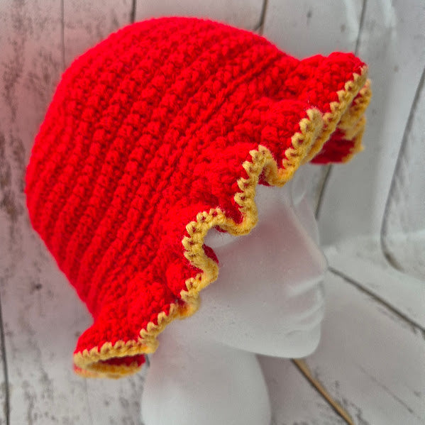 Red & Yellow Ruffle Slouchie Bucket Hat