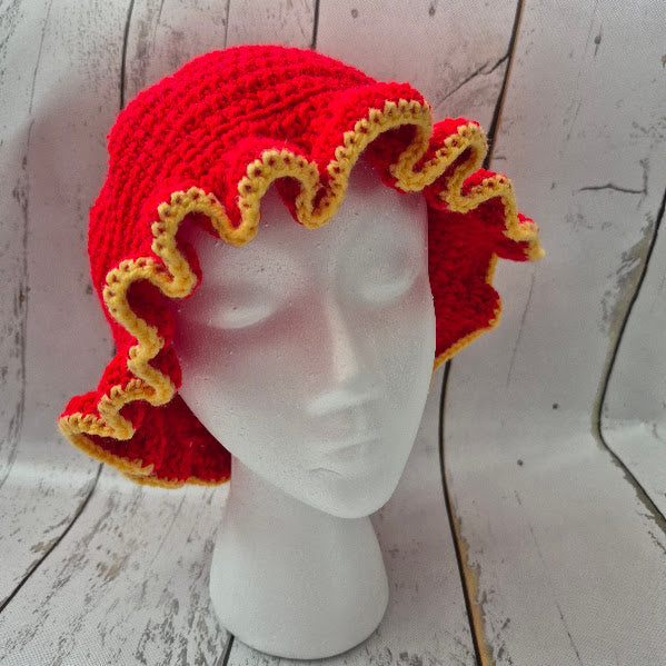 Red & Yellow Ruffle Slouchie Bucket Hat