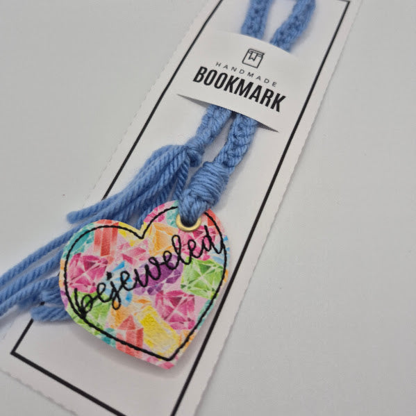 Bejeweled Heart Light Blue Bookmark
