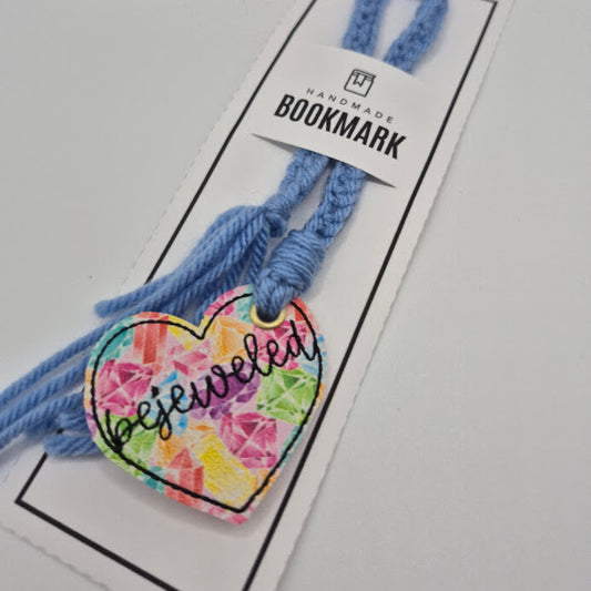Bejeweled Heart Light Blue Bookmark