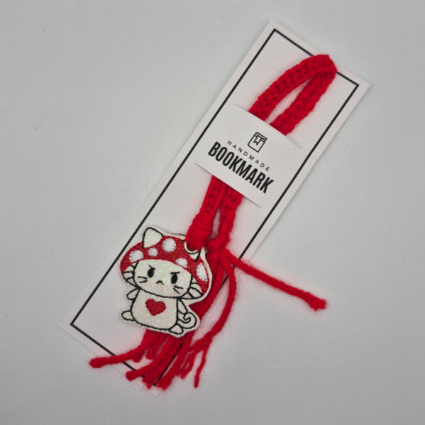 Mushroom Cat Red Bookmark